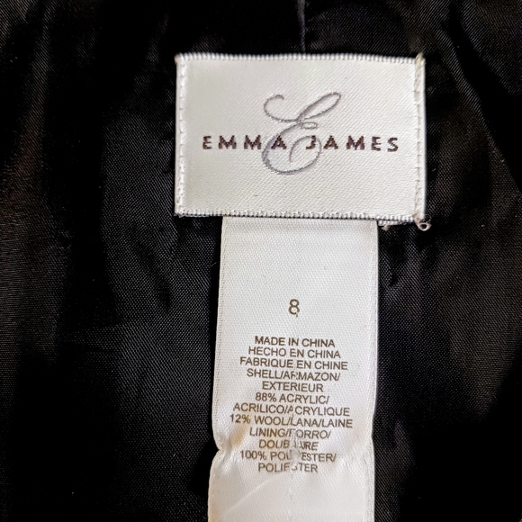 WOOL Career Jacket Black White French Styled Boxy Short Blazer Geometric Sz 8 - Picture 17 of 17